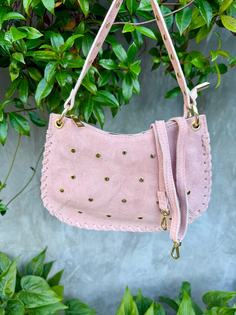 Bella Suede Stud Bag - Pink