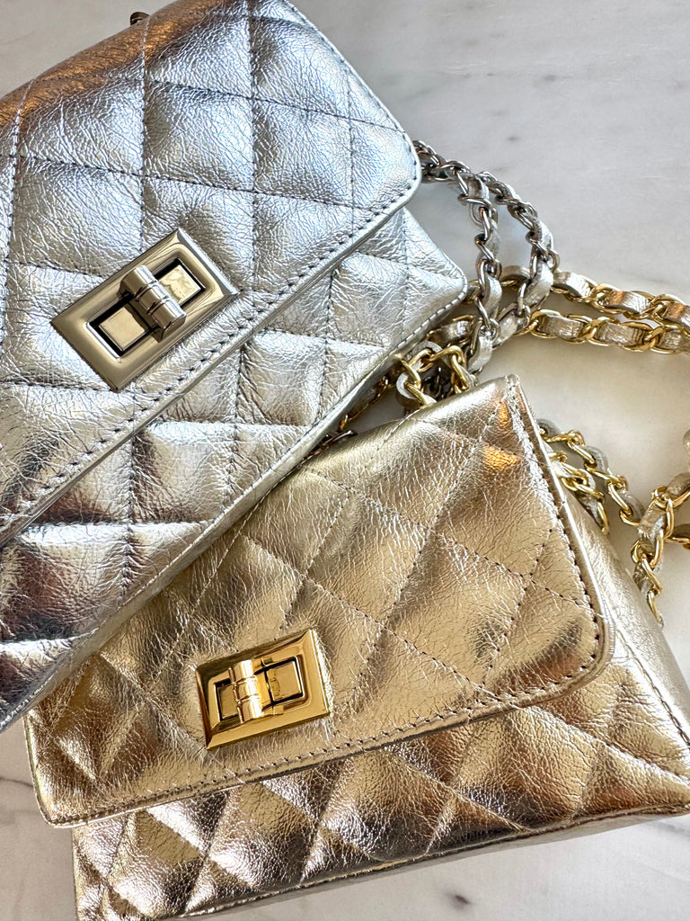 Ellie - Quilted Silver Leather