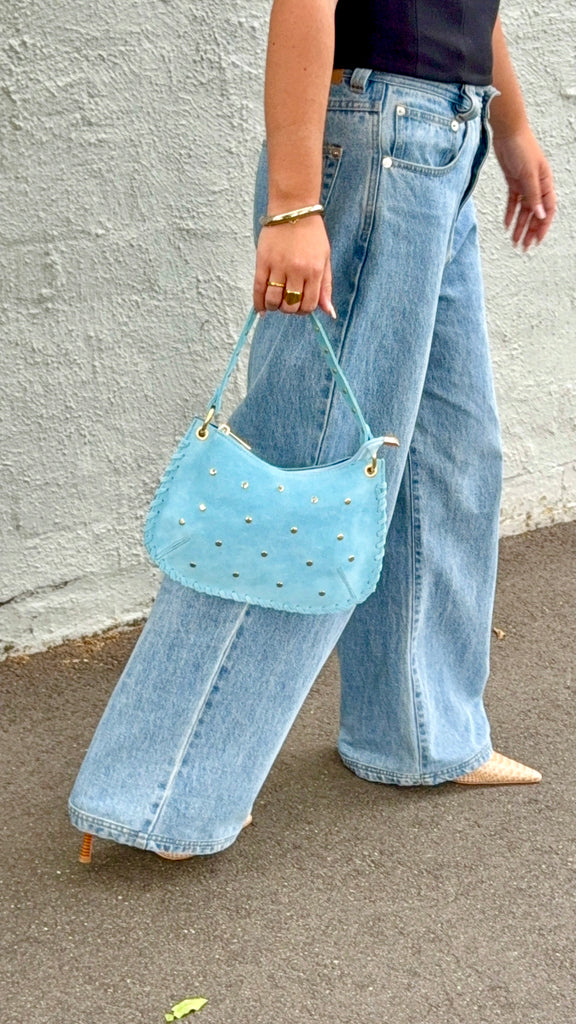 Bella Suede Stud Bag - Sky Blue