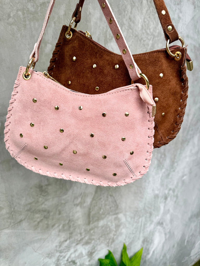Bella Suede Stud Bag - Pink