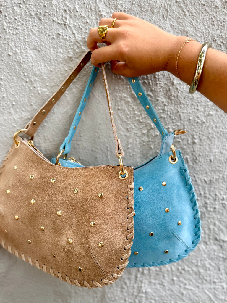 Bella Suede Stud Bag  - Camel