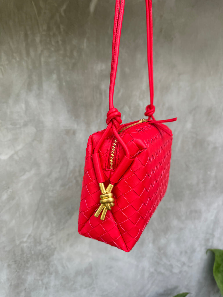 Victoria Woven Bag - Red Leather