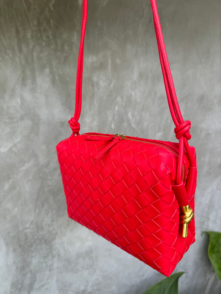 Victoria Woven Bag - Red Leather