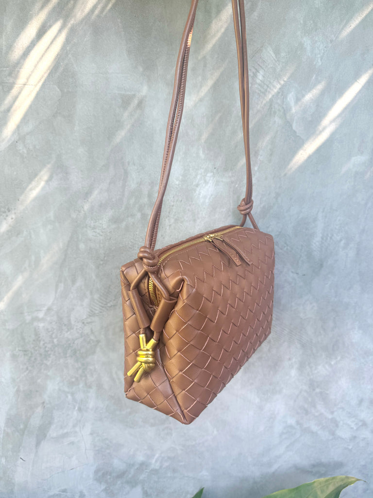 Victoria Woven Bag - Dark Caramel Leather