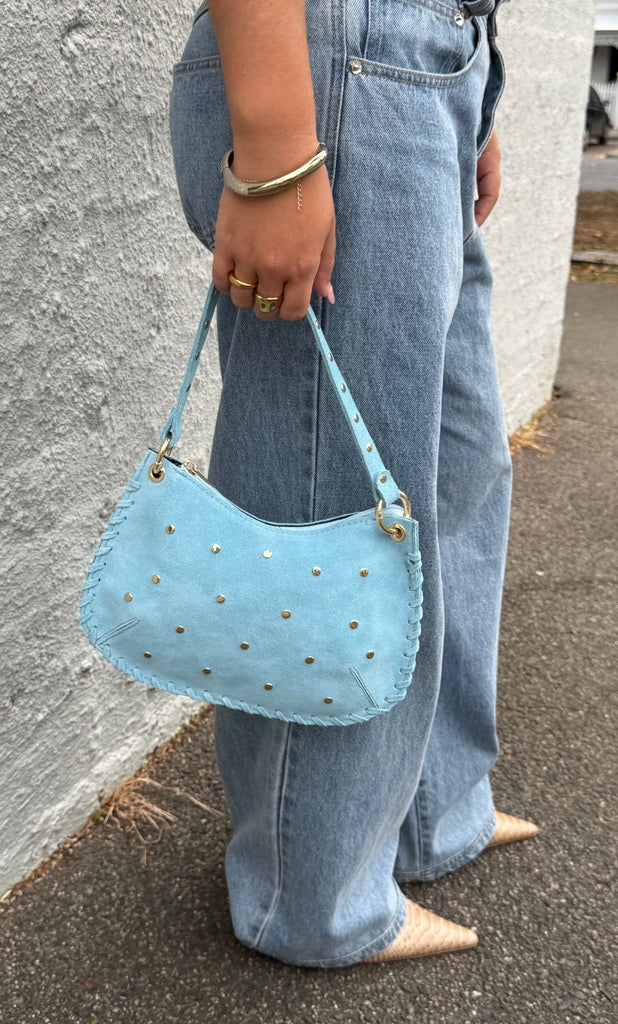 Bella Suede Stud Bag  - Sky Blue
