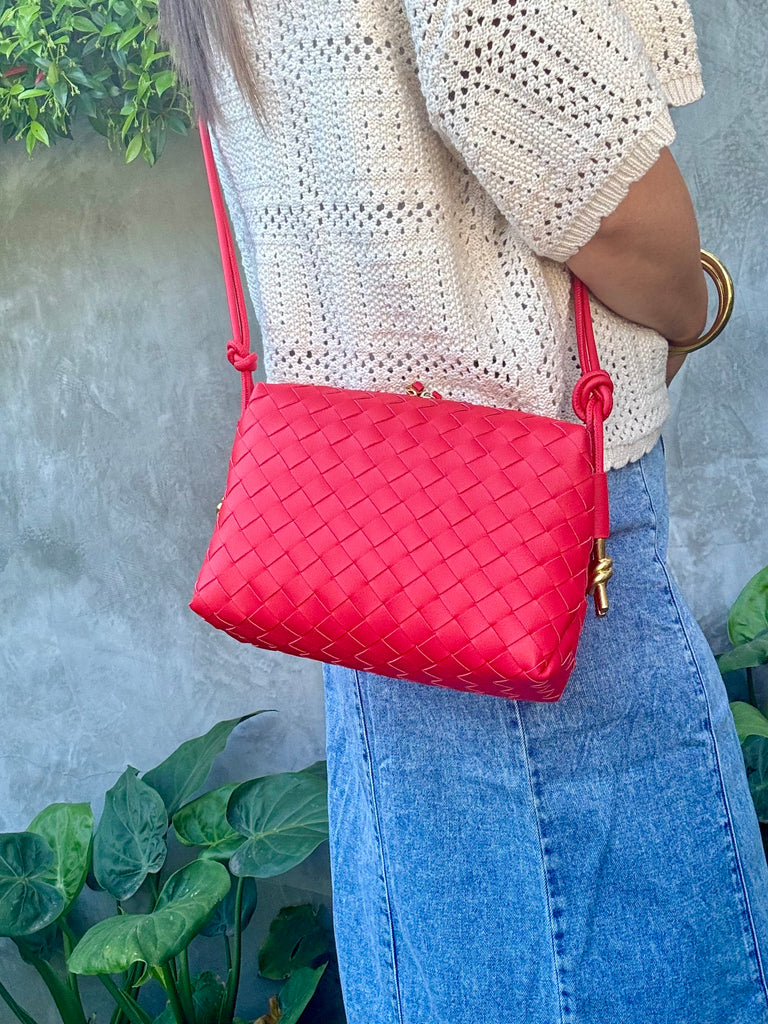 Victoria Woven Bag - Red Leather