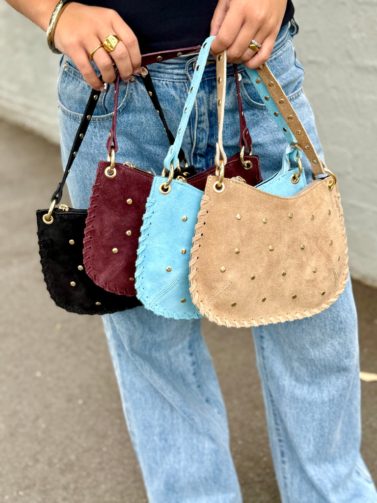 Bella Suede Stud Bag  - Camel