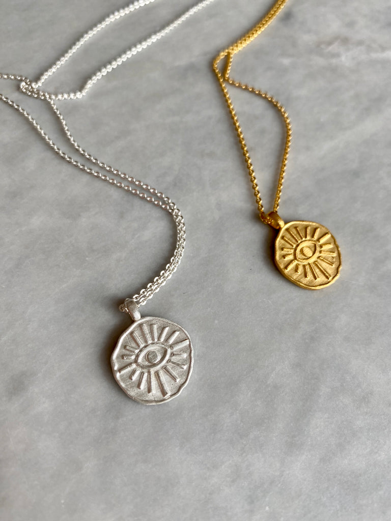 ZOE EVIL EYE COIN NECKLACE - Silver
